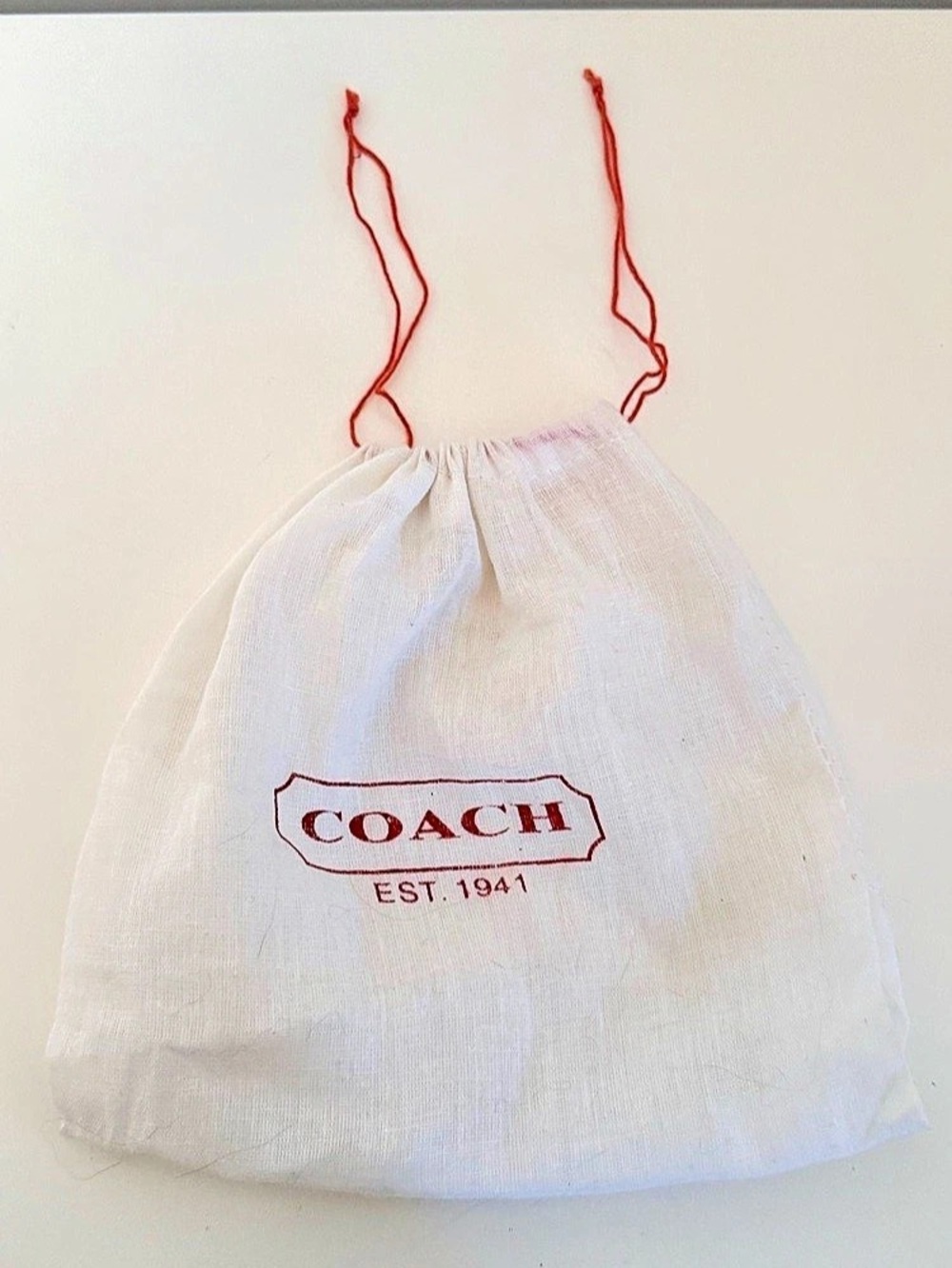 Coach White Drawstring Dust Bag with Red Logo